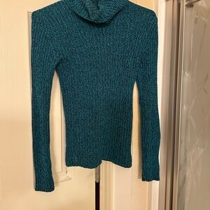 Teal Ribbed Turtleneck Sweater - Women's Long Sleeve
